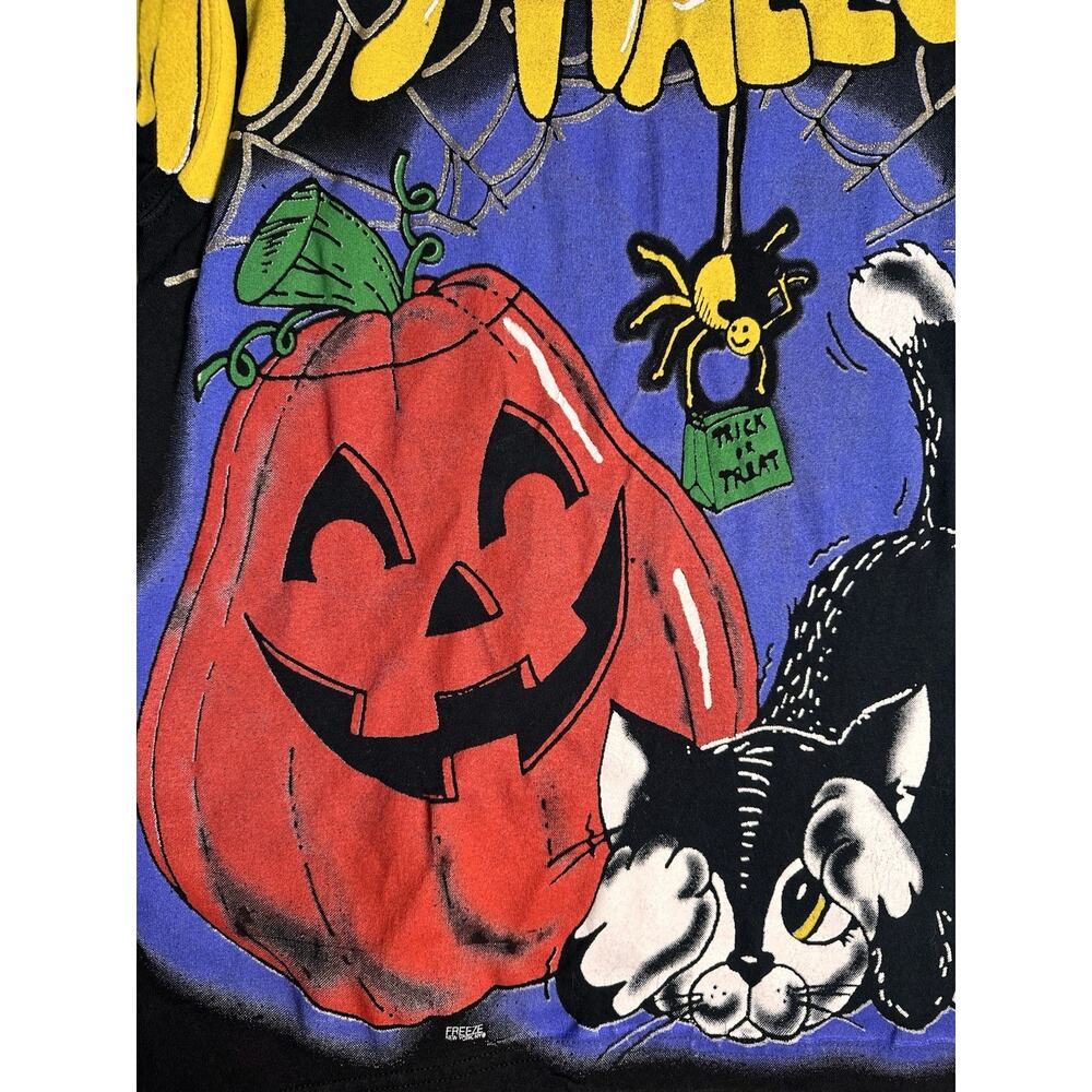 Vtg Halloween Pumpkin Kitty 1996 90s All Over Print T-shirt Unisex Sz L Costume - Picture 12 of 16